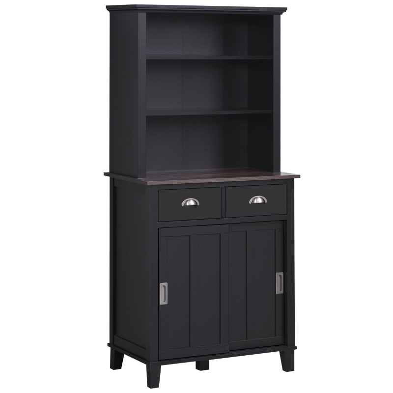 HOMCOM 66.5" Freestanding Kitchen Pantry Cabinet, Buffet with Hutch, Sliding Doors and Adjustable Shelves, Black