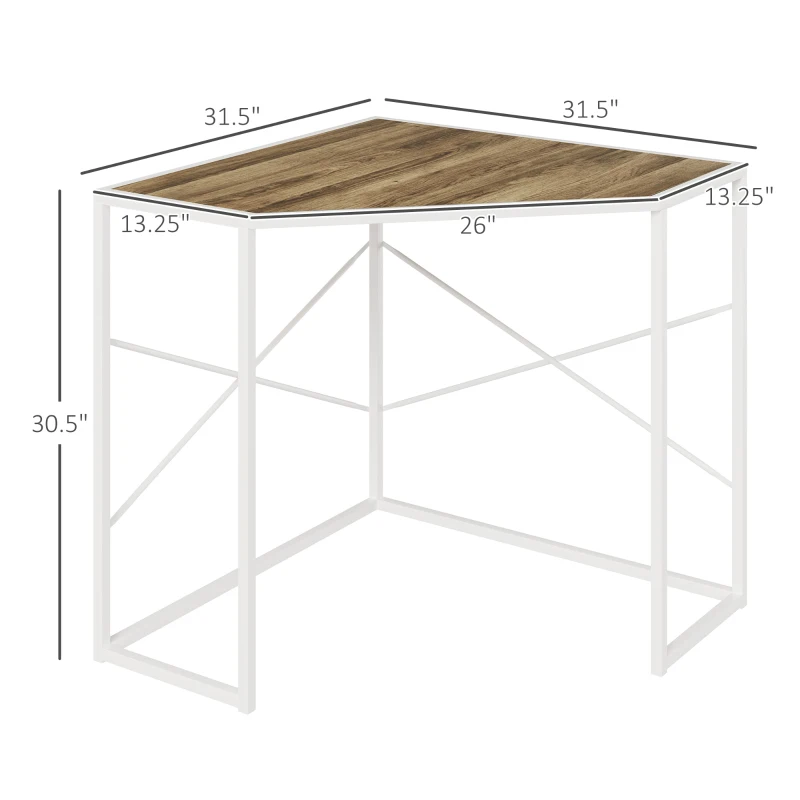 HOMCOM Corner Desk for Small Spaces, Small Computer Desk with Metal Frame, Space Saving Home Office Desk Workstation, White