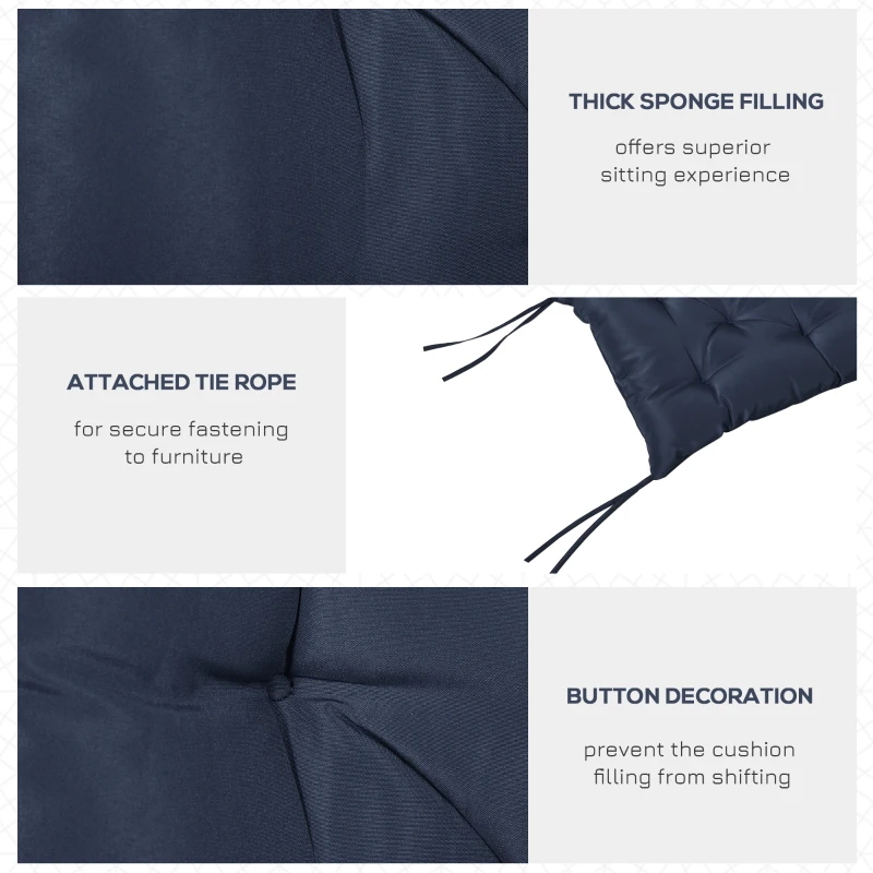 Outsunny Porch Swing Cushion Garden Bench Cushion with Backrest, Non-Slip 2-seater Soft Pad, Swing Chair Mat Replacement for Indoor and Outdoor, 39.4" x 38.6", Dark Blue