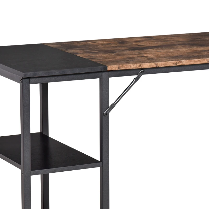 HOMCOM Computer Desk with Storage Shelves, Home Office Desk for Study, Writing, Side Rack on Left or Right, Steel Frame, Rustic Brown