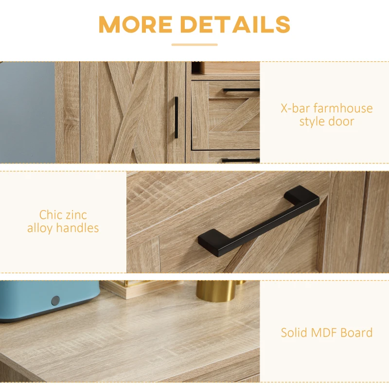 HOMCOM Farmhouse Storage Cabinet, Kitchen Cupboard Buffet Cabinet with Drawers, Door and Adjustable Shelf, Natural