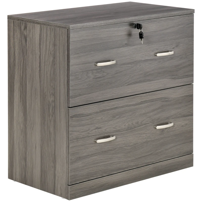 Vinsetto 2 Drawer File Cabinet with Lock, Office Filing Cabinet, Hanging Bar for Letter Size, Home Office, Grey