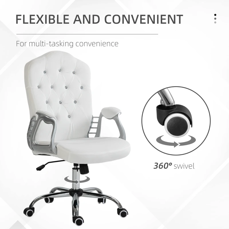 Vinsetto Velvet Office Chair Desk Chair with 360 Degree Swivel Wheels Adjustable Height Tilt Function White