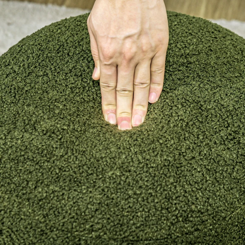 HOMCOM Round Ottoman, Upholstered Foot Stool, Teddy Fleece Fabric for Living Room, Entryway, Green