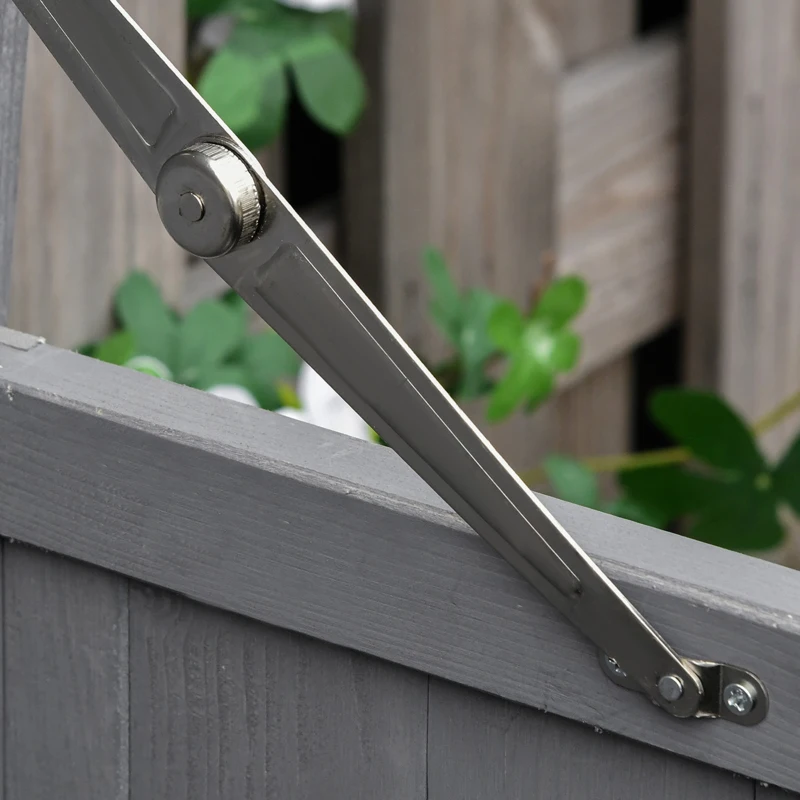 Outsunny Wooden Garden Tool Storage Shed Kit with Hinged Roof, 2-Tier Shelves and Double Doors, 74x43x88cm, Dark Grey