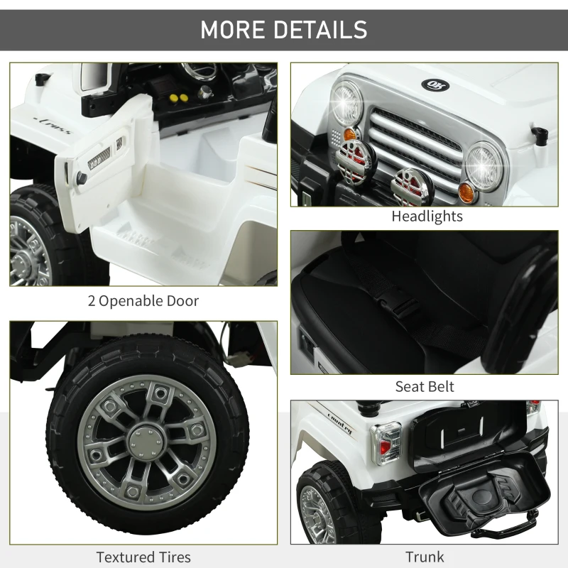 Aosom 12V Kids Electric Ride On Car Toy Jeep power wheels with Remote Control, White