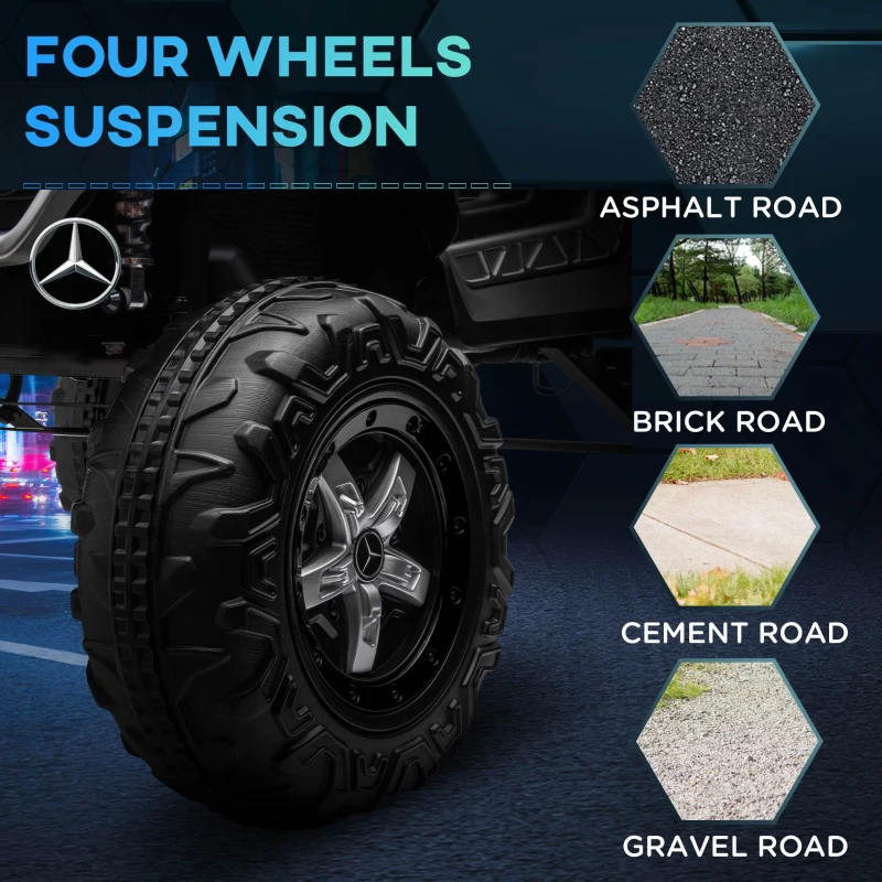 Aosom Licensed Mercedes-Benz Unimog 12V Kids Ride on Truck with Remote Control, Battery Powered Electric Car with Spring Suspension, LED Light, Horn, Music, Black