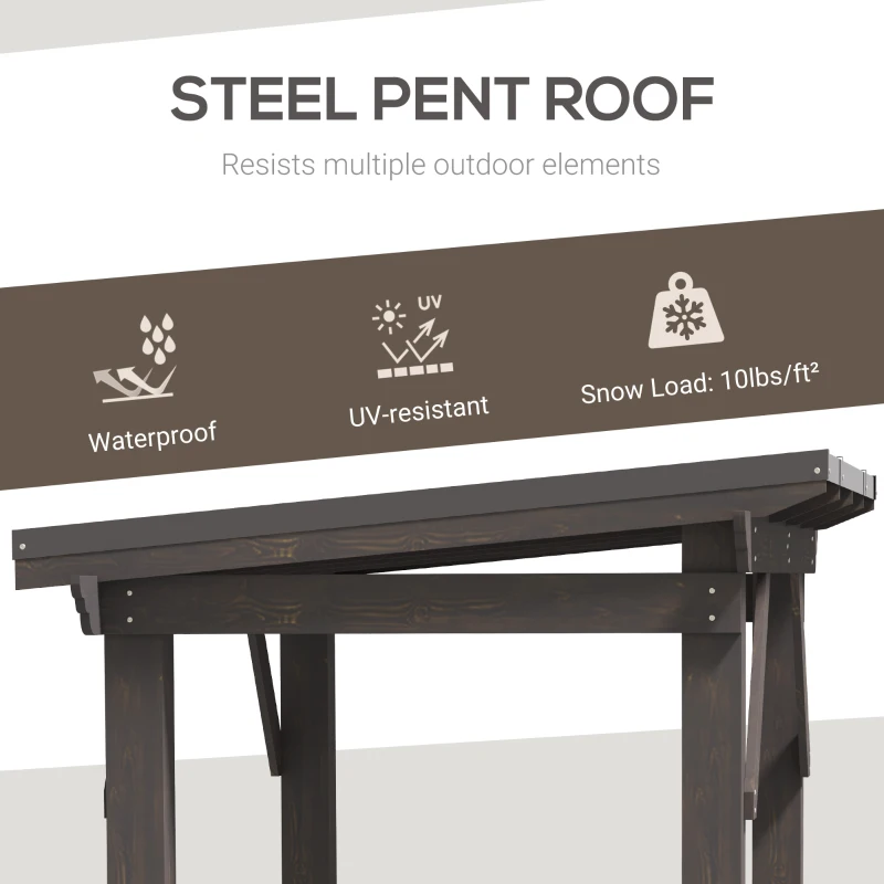 Outsunny 8' x 5' BBQ Grill Gazebo with 2 Side Shelves, Outdoor Hardtop Barbecue Barrier with Slanted Steel roof, Solid Wood Frame