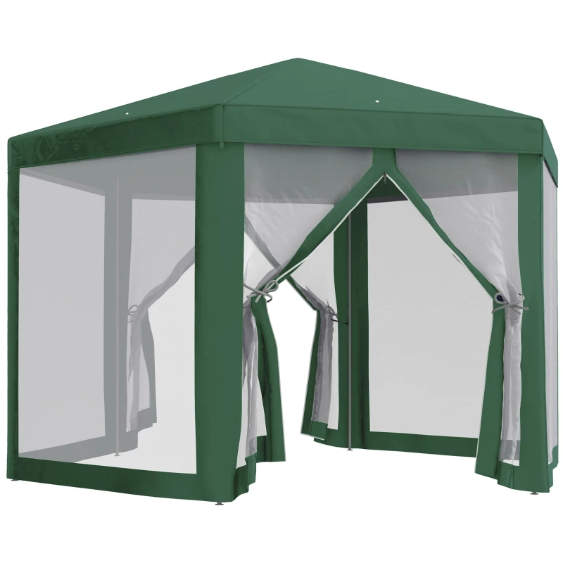Outsunny Φ13' Hexagon Party Tent Patio Gazebo Outdoor Activity Event Canopy Quick Sun Shelter Pavilion with Netting Mesh Sidewall Green