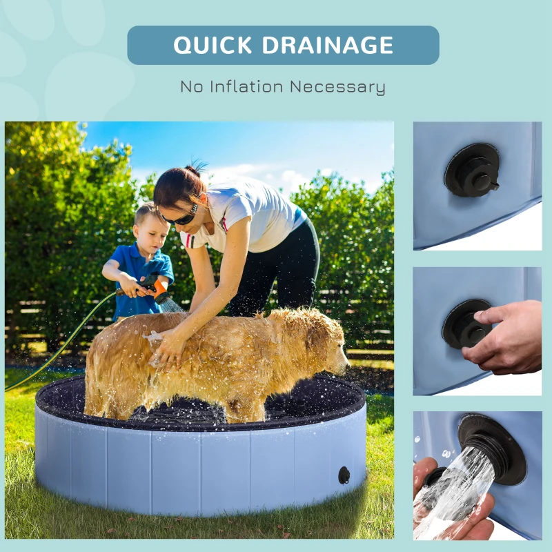 PawHut Folding Dog Pool Portable Pet Kiddie Swimming Pool, Outdoor/Indoor Puppy Bath Tub with Nonslip Bottom for Dogs & Cats,  (Φ47", Blue)