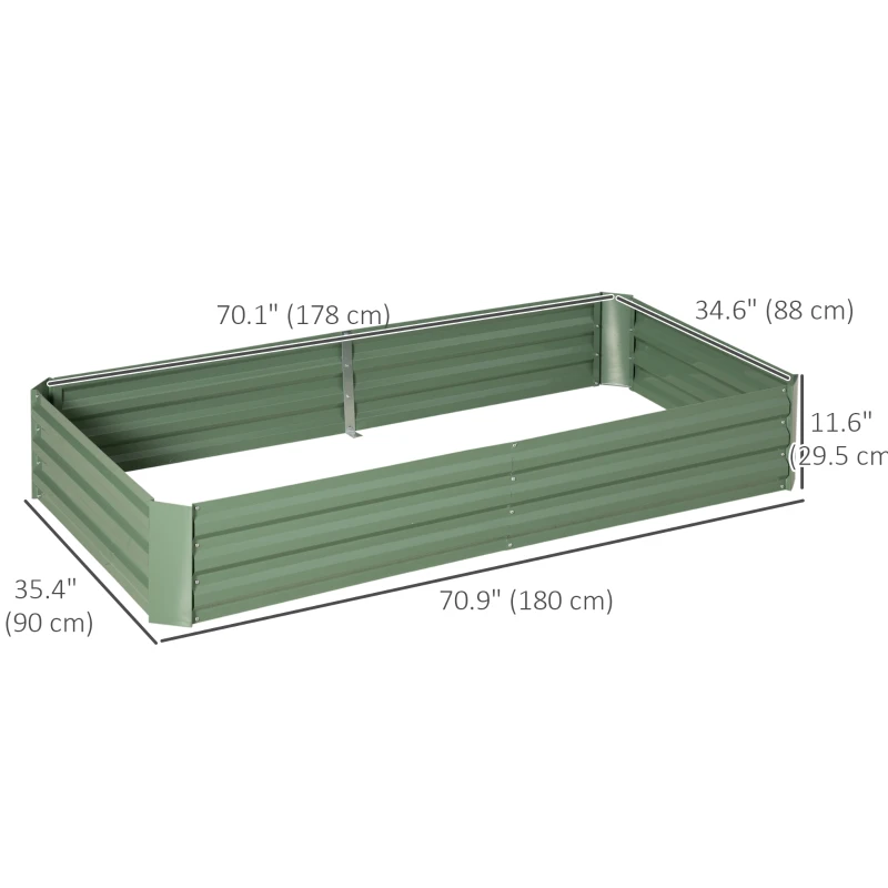 Outsunny 6' x 3' x 1' Raised Garden Bed with 2 Trellis Tomato Cages, Steel Frame Elevated Planter Box, Light Green