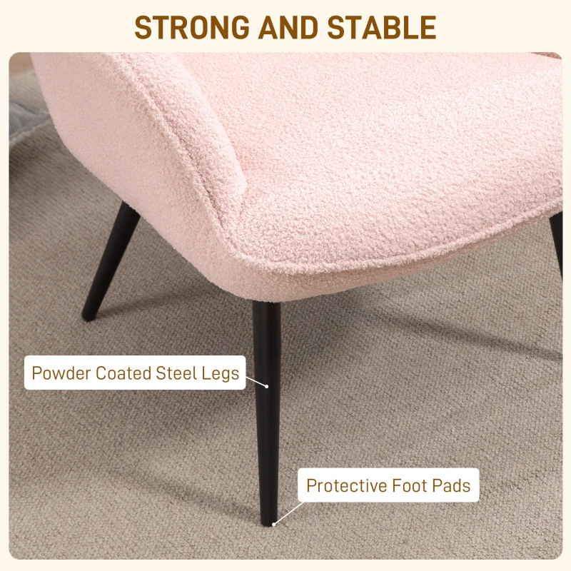 HOMCOM Accent Sherpa Chair, Upholstered Armchair, Fluffy Wingback Chair for Living Room, Reading Room, Pink