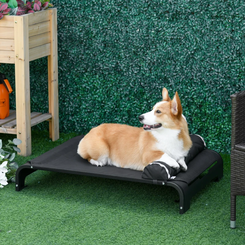 PawHut Elevated Dog Bed w/ Removable Pillow, Raised Pet Bed w/ Steel Frame & Breathable Mesh Fabric for Large and Medium Sized Dogs, Black