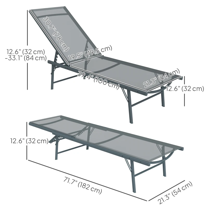Outsunny Folding Outdoor Lounge Chair, Reclining Chaise Lounge Tanning Chair w/ Adjustable Back, Mesh Seat, Light Grey