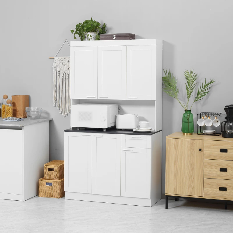 HOMCOM 71" Kitchen Pantry Cabinet, Storage Buffet with Hutch, Adjustable Shelves for Living Room, High Gloss White