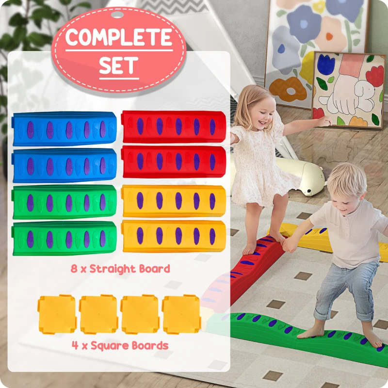Qaba 12PCs Balance Beam with Non-Slip Foot Pads for 3-8 Years