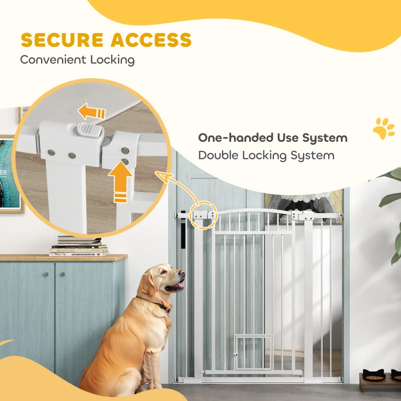 PawHut 30"-41" Extra Wide Walk Through Dog Gate w/ Cat Door, 3-Inch & 5.5-Inch Extension Kits, 42" High