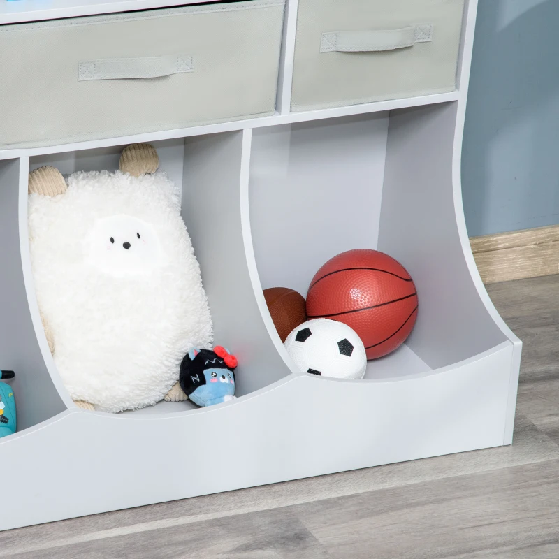 HOMCOM Kids Bookcase Toddler Toy Storage Organizer, Kid’s Bin Storage Unit Children Display Shelf Wardrobe for Toys Clothes Books Bedroom with Drawers, Grey