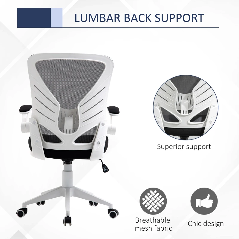 Vinsetto Mesh Office Chair Swivel Task Desk Chair with Lumbar Back Support, Flip-Up Arm, Adjustable Height for Home Office, Grey/Black