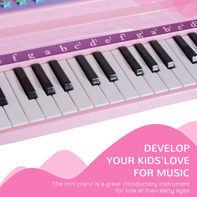 Qaba Mini Electronic Musical Piano 37 Key Keyboard Multifunction Kids Toy with Microphone Stool (Pink)