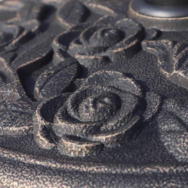 Outsunny 18" 20 lbs Round Resin Umbrella Base Stand Market Parasol Holder with Decorative Rose Floral Pattern & Easy Setup, for Φ1.5", Φ1.89" Pole, for Lawn, Deck, Backyard, Garden, Bronze