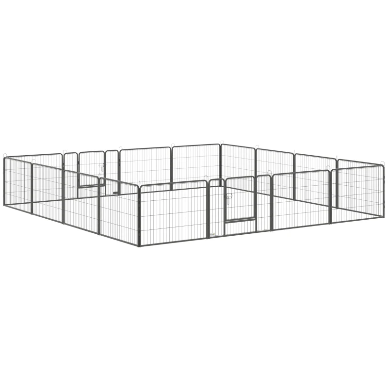PawHut Heavy Duty Dog Playpen, 16 Panels Pet Playpen Dog Fence, Portable Puppy Exercise Pen, with 2 Doors Locking Latch, Outdoor or Indoor Use 23.5" Height