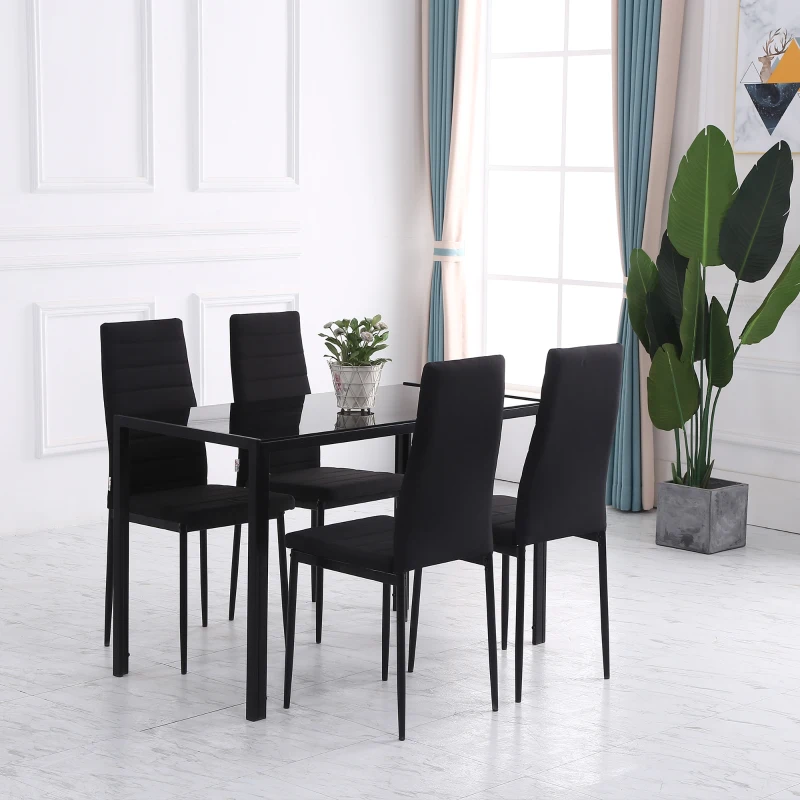 HOMCOM High Back Dining Chairs, Modern Upholstered PU Leather Accent Chairs with Metal Legs for Kitchen, Set of 4, Black
