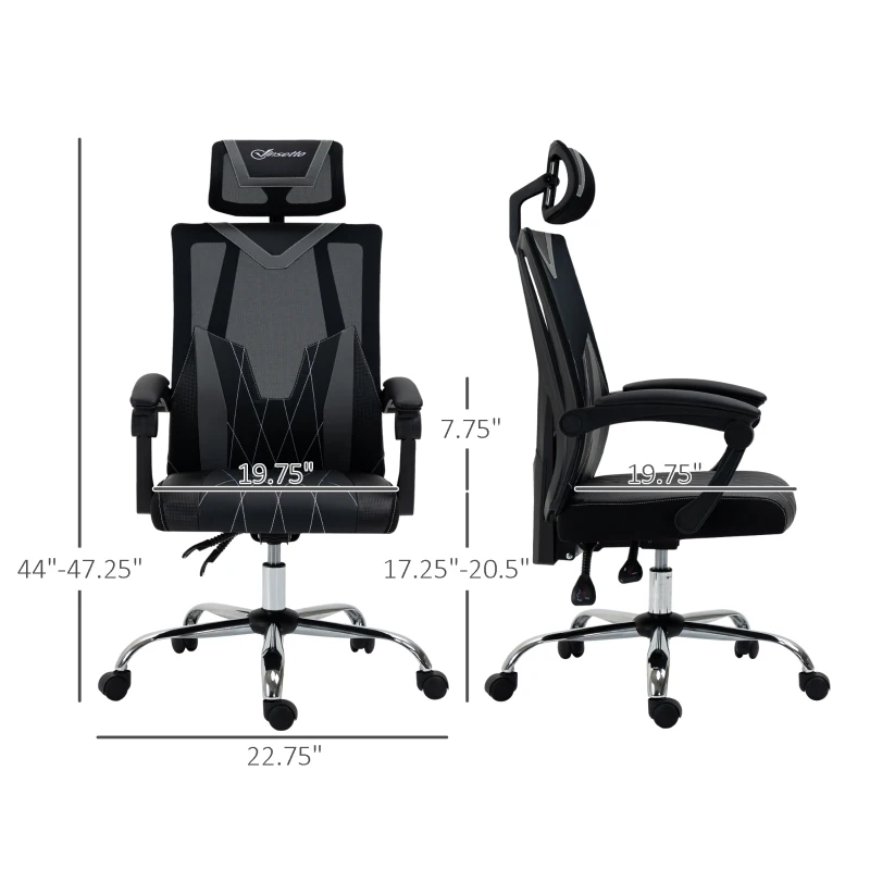 Vinsetto Mesh Office Chair Ergonomic Desk Chair with Rotate Headrest, Lumbar Support & Adjustable Height, 360° Swivel Computer Chair