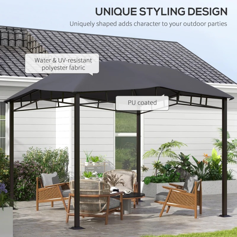 Outsunny 10' x 10' Soft Top Patio Gazebo Outdoor Canopy with Geometric Roof, All-weather Steel Frame, Gray