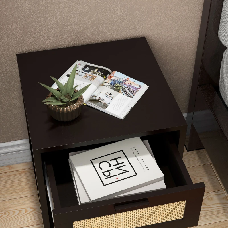 HOMCOM Modern Bedside Table, Accent Nightstand with Drawer and Open Shelf, Bed End Table for Bedroom, Living Room, Black