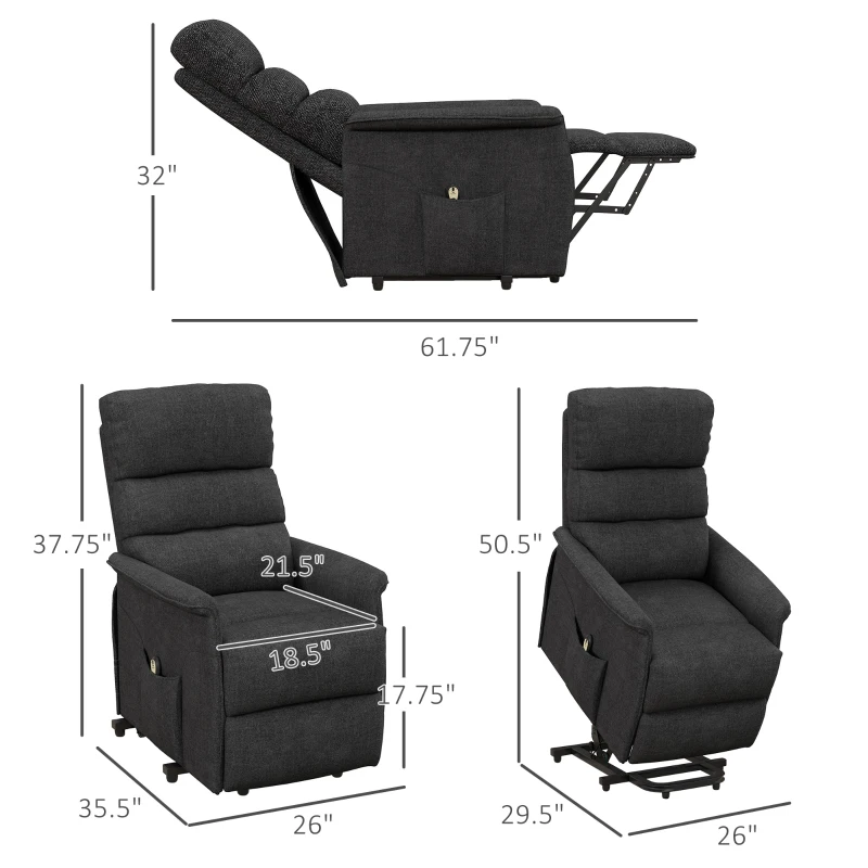 HOMCOM Power Lift Chair for Seniors, Electric Lift Recliner Chair with Remote Control, Side Pockets for Living Room, Black