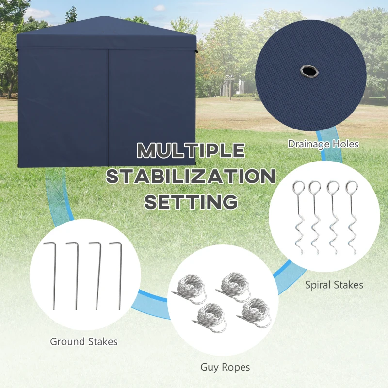 Outsunny 10' x 10' Pop Up Canopy Tent, Instant Sun Shelter, with Wheeled Bag and Mesh Windows, Height Adjustable, Dark Blue