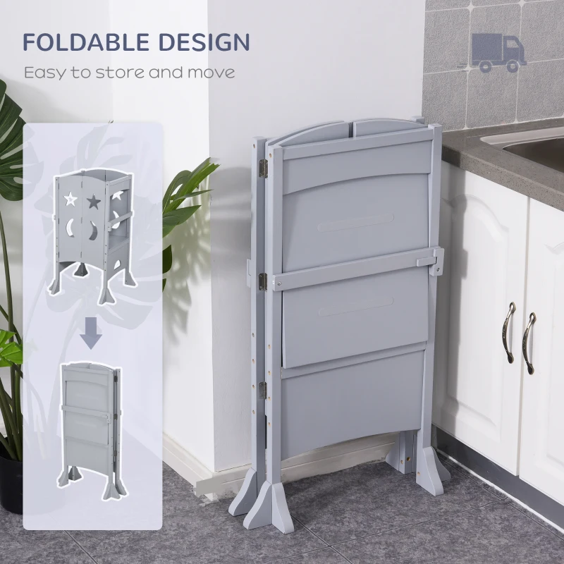 Qaba Step Stool with Safety Rail and Support Handles Kitchen Counter Step-up Helper