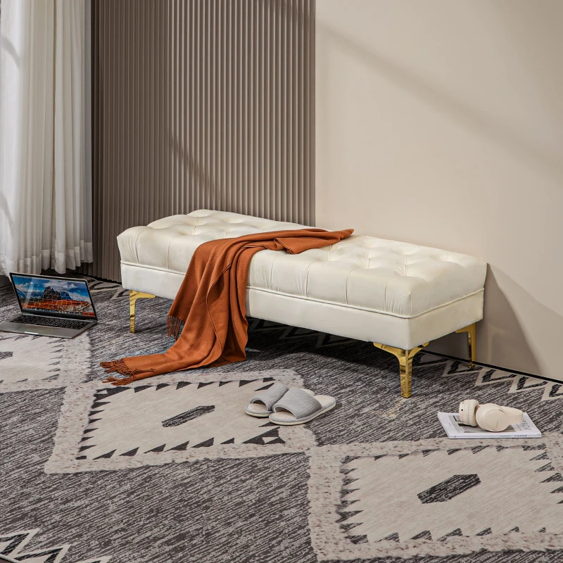 HOMCOM End of Bed Bench, Upholstered Bench, Entryway Shoe Bench with Button Tufted for Living Room, Bedroom, Beige