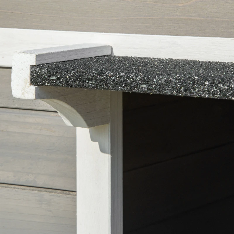 PawHut Wooden Cat House Outdoor with Door, Weatherproof 2-Floor Feral Cat Shelter with Asphalt Roof, Balcony, Dark Gray