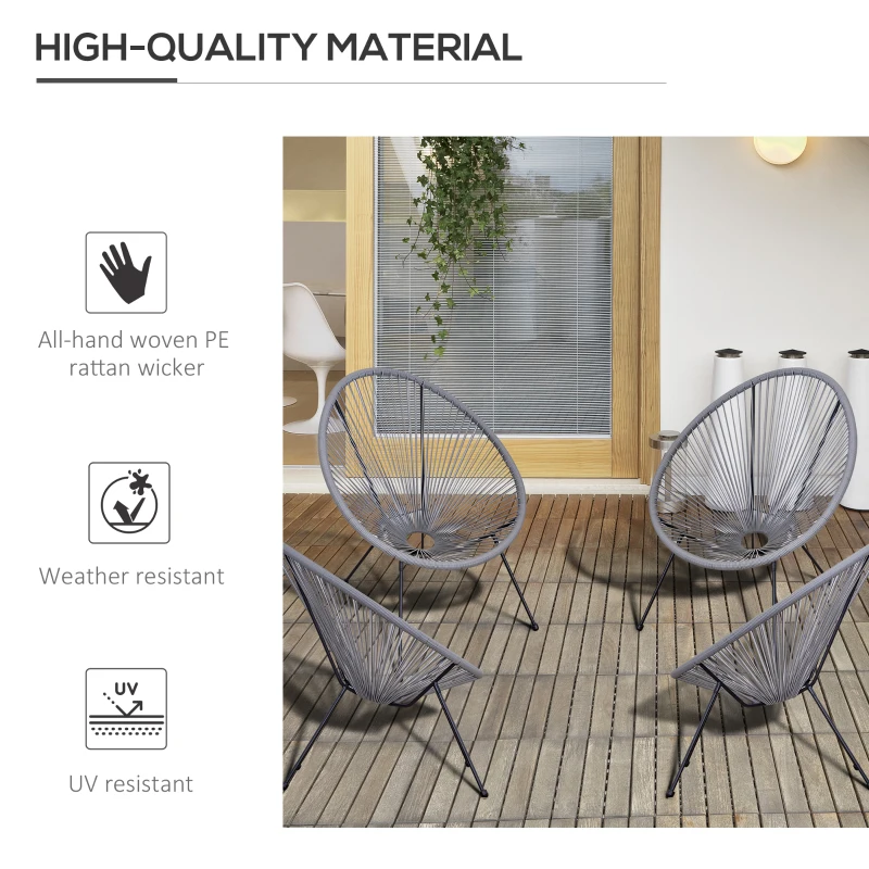Outsunny 4-Piece Outdoor Patio Conversation Furniture Set All-Weather PE Rattan Wicker Oval Chair Sets - Light Grey