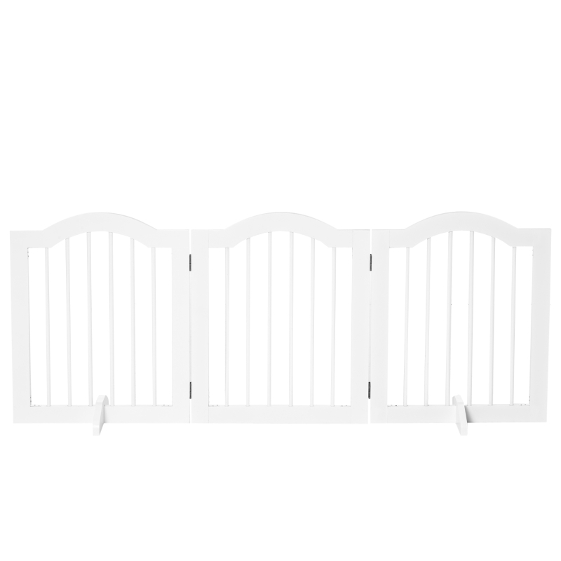 PawHut 24"H Foldable Dog Gate, 3 Panels Freestanding Pet Gate Barriers Indoor with Support Feet, Puppy Fence for Small Dogs, White
