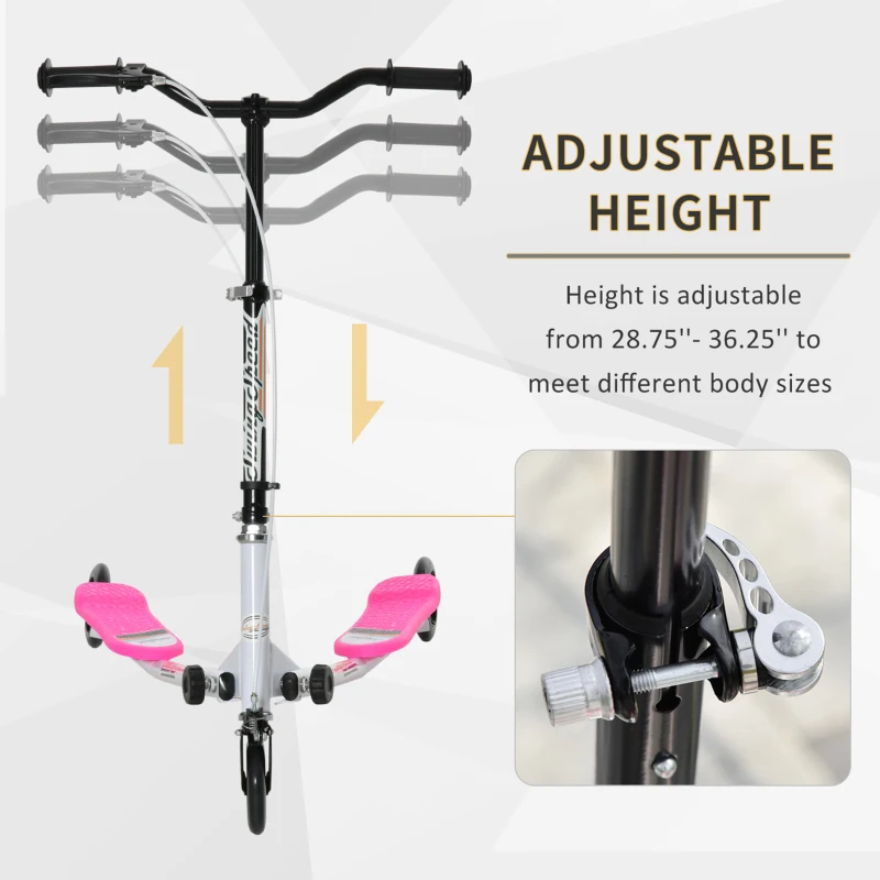 HOMCOM Y Fliker Scooter, Outdoor Swing Wiggle Scooter, 3 Wheel Scooter for 6-8 Years Old, Pink