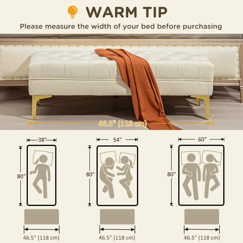 HOMCOM End of Bed Bench, Upholstered Bench, Entryway Shoe Bench with Button Tufted for Living Room, Bedroom, Beige