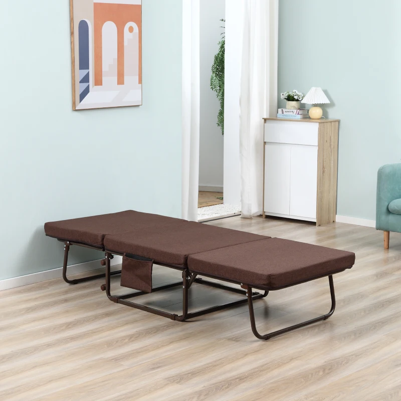 HOMCOM Rollaway Bed, Folding Bed with 3.25" Mattress, Portable Foldable Guest Bed with Adjustable Backrest, Steel Frame and Wheels, Brown