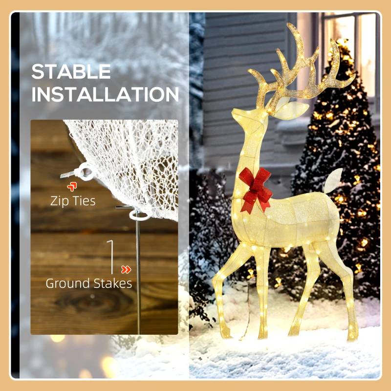 Outsunny Lighted Reindeer Christmas Decorations, 3-Piece Light Up Christmas Deer Family Set with 2 Modes for Outdoor, Silver