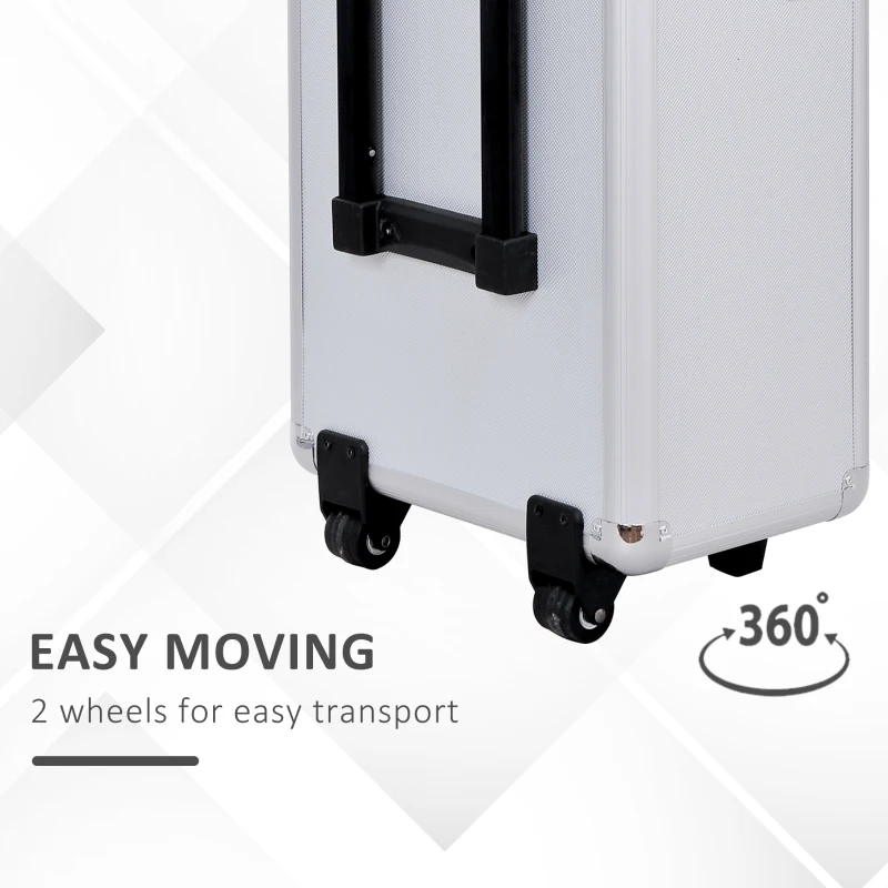 HOMCOM Pro 3 in 1 Portable Aluminum Makeup Cases Rolling Cosmetic Organizer Box, Black (Silver)