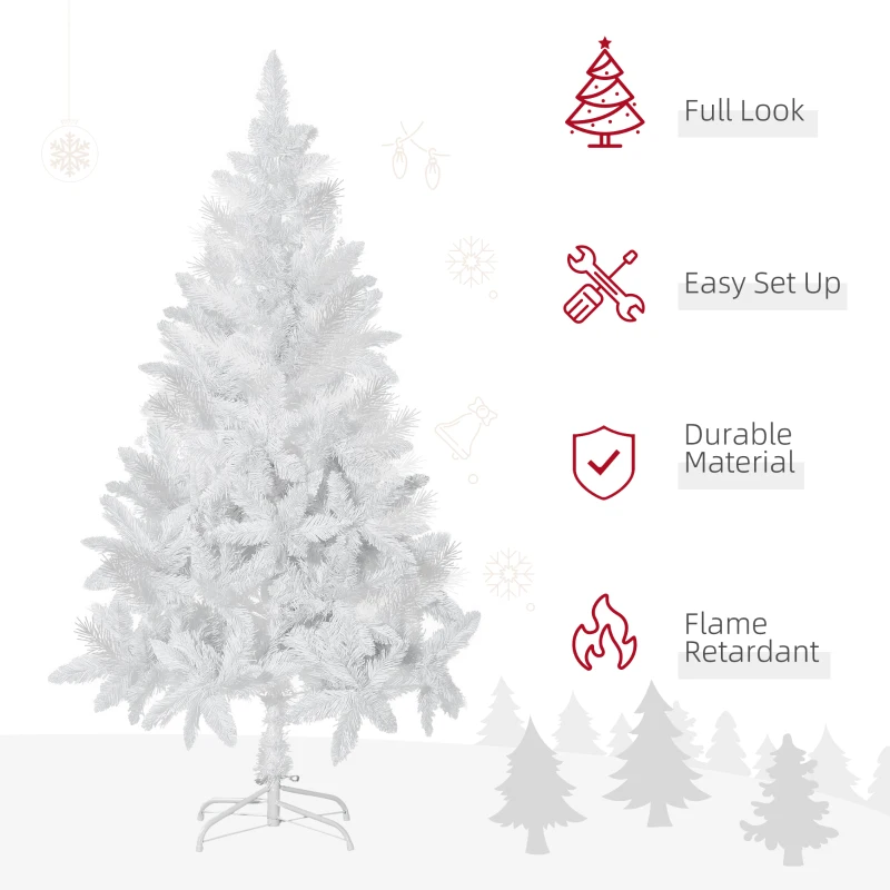 HOMCOM 5ft Artificial Christmas Tree with Pine Realistic Branches, Auto Open, for Indoor Decoration, White