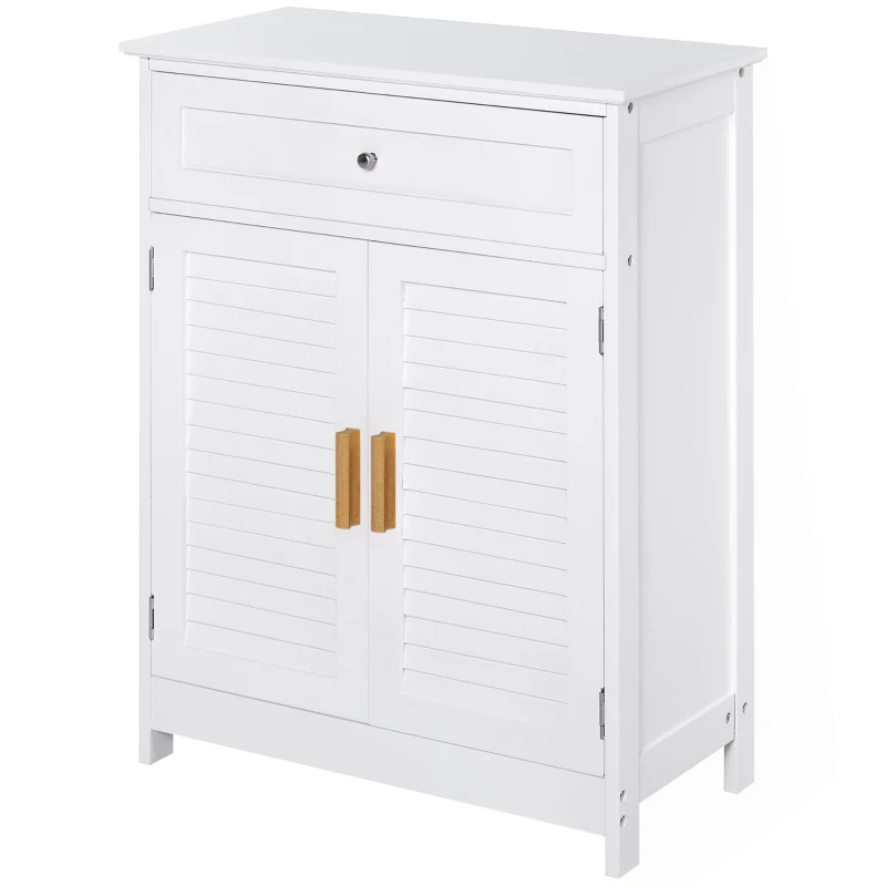 kleankin Bathroom Floor Cabinet, Freestanding Storage Cabinet with Double Doors and Drawer,  White