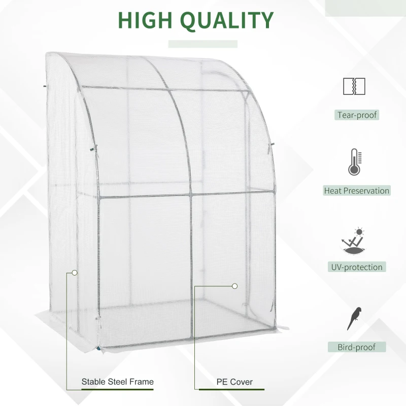 Outsunny 5' x 4' x 7' Outdoor Lean-to Walk-in Garden Greenhouse with Roll-Up Door Hot House for Plants Herbs Vegetables, White