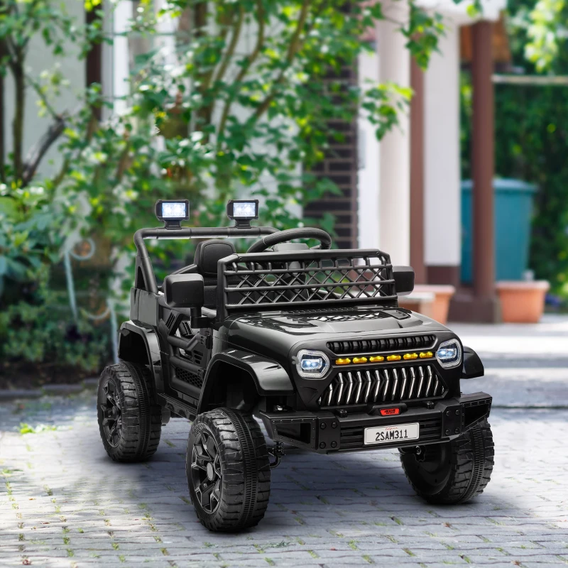 Qaba 12V Battery Powered Ride On Truck, Kids Electric Car with Spring Suspension, Remote, Horn, USB Music, Black