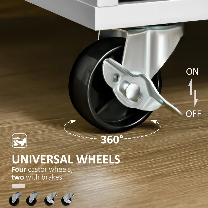 HOMCOM 41" Modern Rolling Kitchen Island on Wheels, Utility Cart Storage Trolley with Rubberwood Top & Drawers, Gray