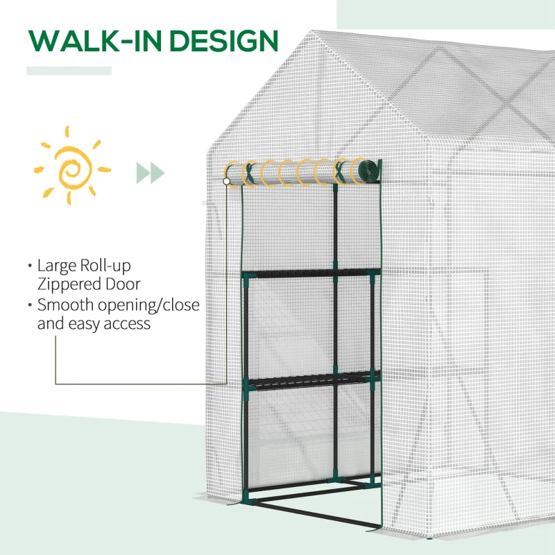 Outsunny 56" x 56" Walk-in Greenhouse Outdoor, Portable Gardening Plant Hot House with 2-Tier Shelf, Green