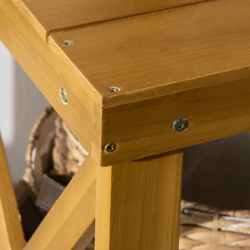 Outsunny 2-Level Outdoor Potting Bench, Wooden Potting Table with Storage Shelf and Top Hooks for Greenhouse, Garden, Patio