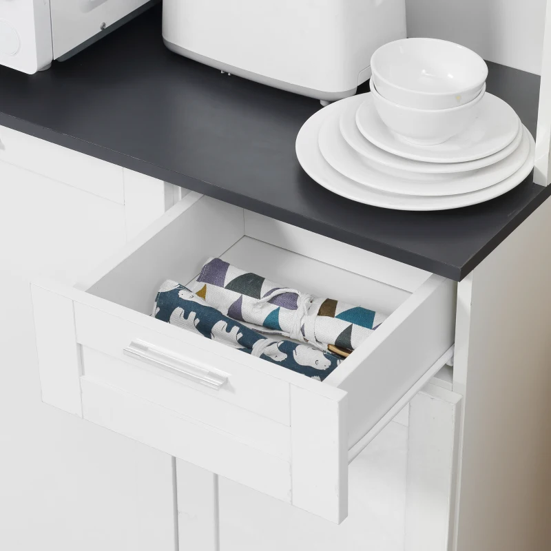 HOMCOM 71" Kitchen Pantry Cabinet, Storage Buffet with Hutch, Adjustable Shelves for Living Room, High Gloss White